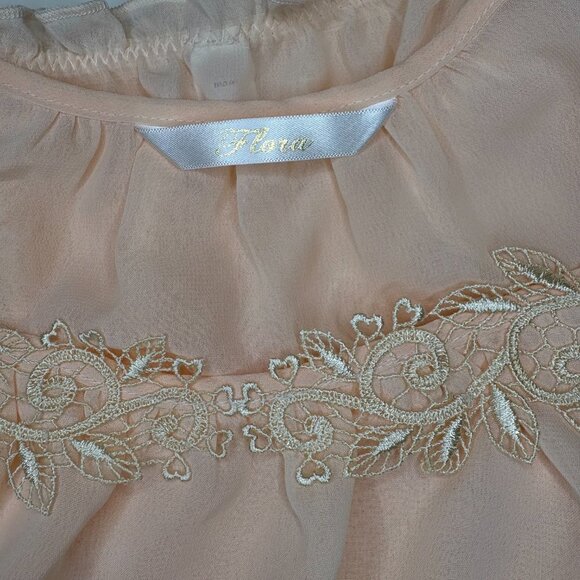 Flora Nikrooz Womens Sheer Babydoll Lingerie Set Size M Peach Heart Embroidered - Picture 2 of 11